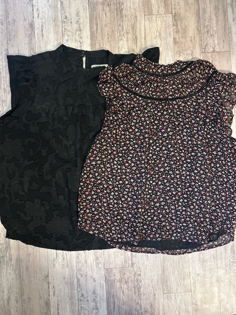 LOFT Bundle of Black Jacquard Blouse & LOFT Floral Smocked Yoke Top Both XXL